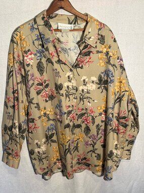 Vintage Portraits by Northern Isles Floral Button Down Shirt 22W Plus Size Cotto